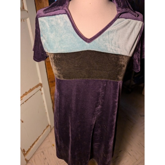 Express Dresses & Skirts - Express Tricot Dress Women's XL Velvet Colorblock VTG Y2K Goth Grunge V Neck